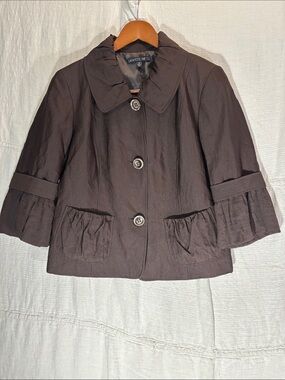 Lafayette 148 New York Dark Brown Ruffle-Sleeve Cropped Jacket